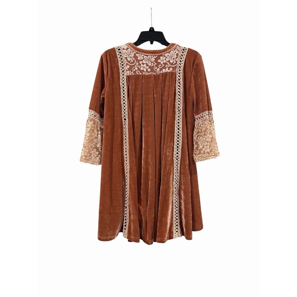 POL Dusty Pink Pink Velvet & Lace Babydoll Dress Women’s Small Boho Peasant - Picture 2 of 10